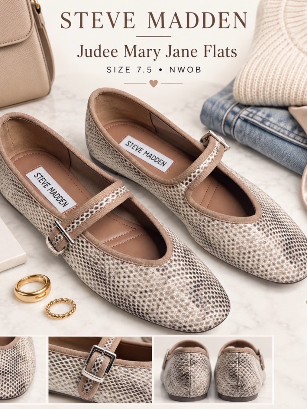 Steve Madden Judee Snake Mary Jane Flats 7.5